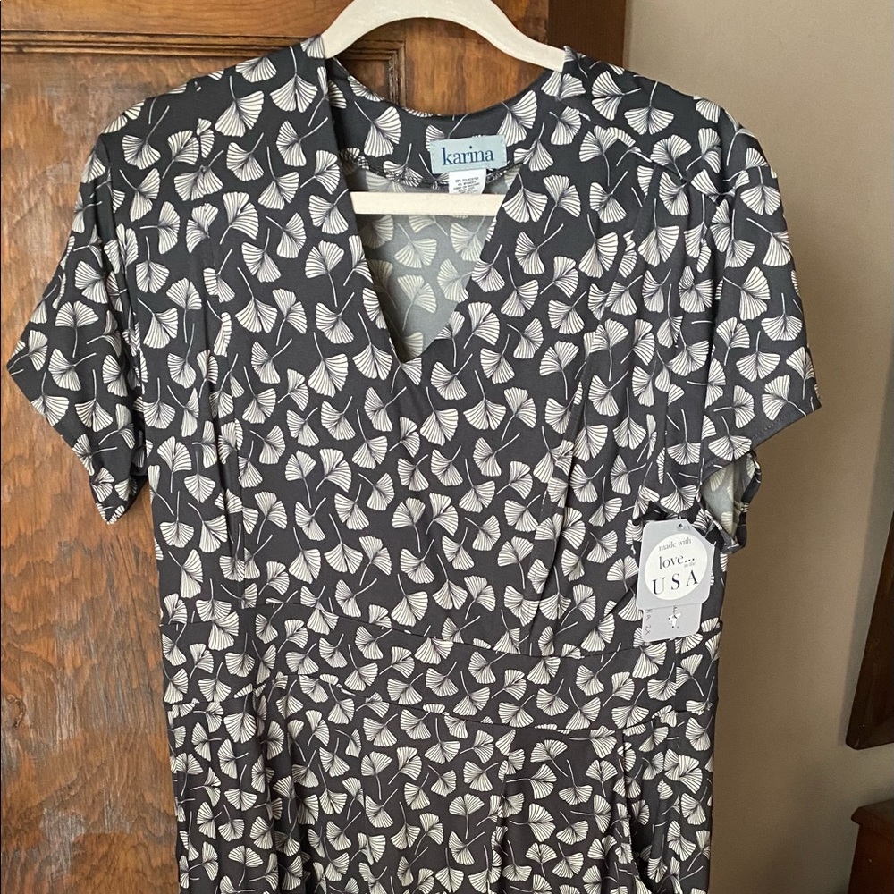 Karina XXL Dress w Pockets, Below Knee, Grey Ginko